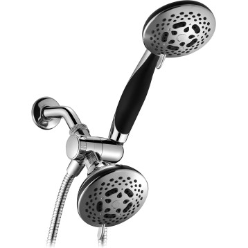 HotelSpa 1445 European Designer Collection 36-Setting Ultra-Luxury 3 Way Chrome Face Head/Handheld Shower Combo, Soft-Grip Rubber Dial Rim and Handle
