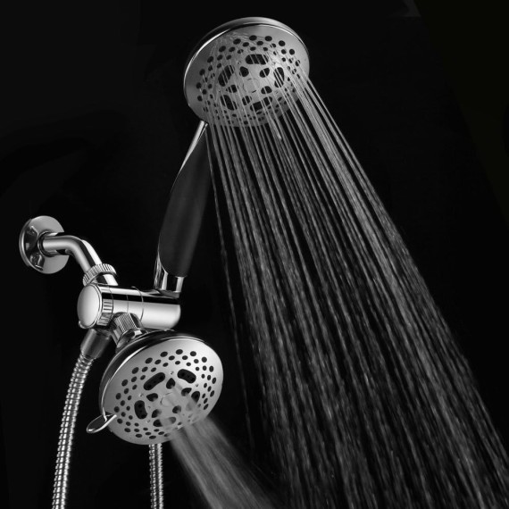 HotelSpa 1445 European Designer Collection 36-Setting Ultra-Luxury 3 Way Chrome Face Head/Handheld Shower Combo, Soft-Grip Rubber Dial Rim and Handle