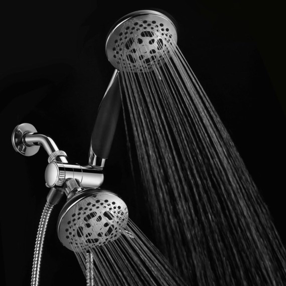 HotelSpa 1445 European Designer Collection 36-Setting Ultra-Luxury 3 Way Chrome Face Head/Handheld Shower Combo, Soft-Grip Rubber Dial Rim and Handle