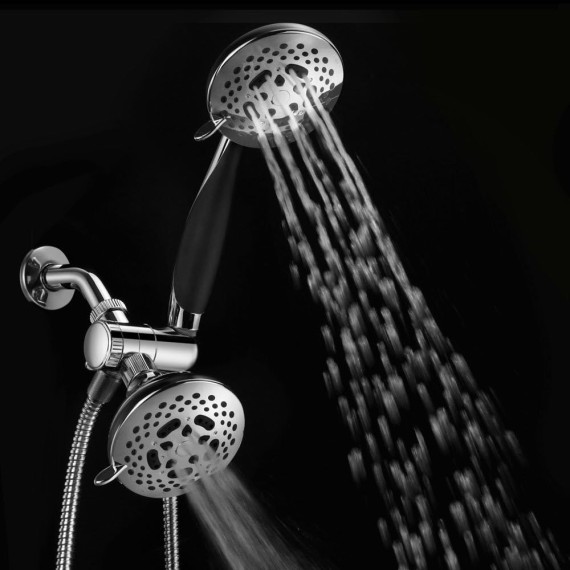 HotelSpa 1445 European Designer Collection 36-Setting Ultra-Luxury 3 Way Chrome Face Head/Handheld Shower Combo, Soft-Grip Rubber Dial Rim and Handle