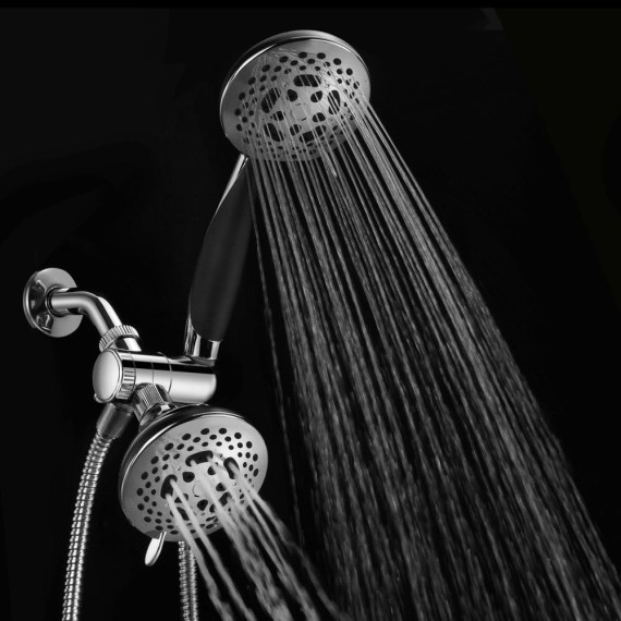 HotelSpa 1445 European Designer Collection 36-Setting Ultra-Luxury 3 Way Chrome Face Head/Handheld Shower Combo, Soft-Grip Rubber Dial Rim and Handle