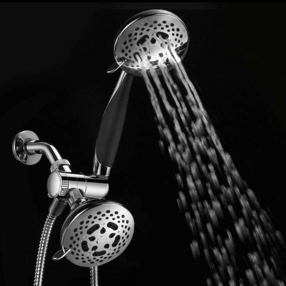 HotelSpa 1445 European Designer Collection 36-Setting Ultra-Luxury 3 Way Chrome Face Head/Handheld Shower Combo, Soft-Grip Rubber Dial Rim and Handle