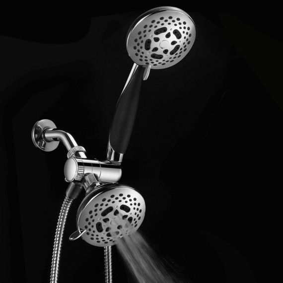 HotelSpa 1445 European Designer Collection 36-Setting Ultra-Luxury 3 Way Chrome Face Head/Handheld Shower Combo, Soft-Grip Rubber Dial Rim and Handle