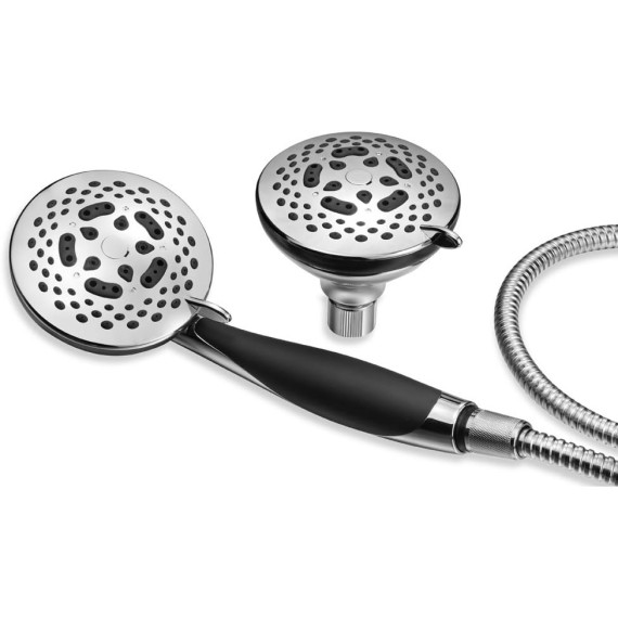 HotelSpa 1445 European Designer Collection 36-Setting Ultra-Luxury 3 Way Chrome Face Head/Handheld Shower Combo, Soft-Grip Rubber Dial Rim and Handle