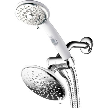 HotelSpa 30-Setting Ultra-Luxury 3 Way Rainfall Shower-Head/Handheld Shower Combo with Patented ON/OFF Pause Switch (Dual White/Chrome Finish)