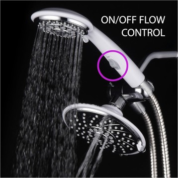 HotelSpa 30-Setting Ultra-Luxury 3 Way Rainfall Shower-Head/Handheld Shower Combo with Patented ON/OFF Pause Switch (Dual White/Chrome Finish)