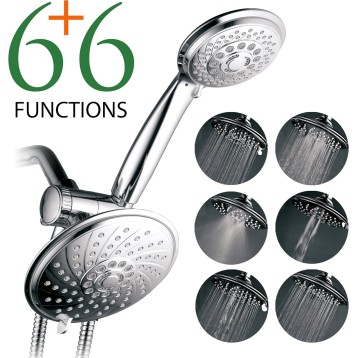 HotelSpa Handheld Shower & 6" Rain Showerhead Combo - High Pressure 30 Function Dual 2 in 1 Shower Head System with Stainless Steel Hose, Patented 3-way Water Diverter, All-Chrome Finish Top USA Brand