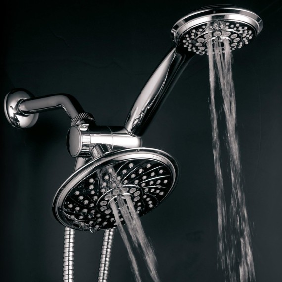 HotelSpa Handheld Shower & 6" Rain Showerhead Combo - High Pressure 30 Function Dual 2 in 1 Shower Head System with Stainless Steel Hose, Patented 3-way Water Diverter, All-Chrome Finish Top USA Brand