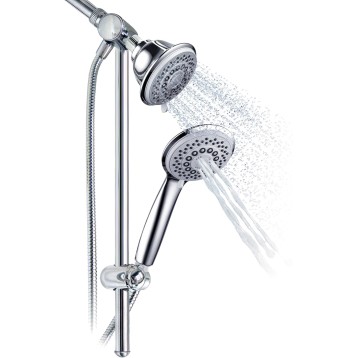 HotelSpa Instant-Mount Drill-Free Height/Angle Adjustable 30-Setting SpiralFlo 3-Way Shower Head/Handheld Showerhead Slide Bar Combo