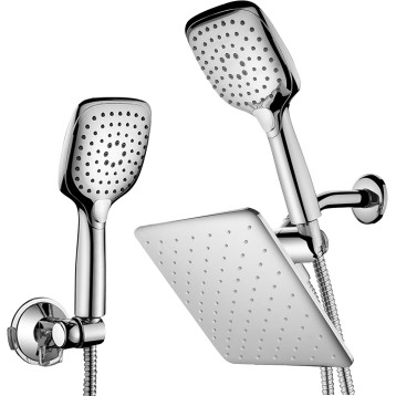 HotelSpa 10.5-in Rain Shower Head/Handheld Combo. Convenient Push-Button Flow Control Button for easy one-handed operation. Switch flow settings with the same hand! Low-Reach Bracket included