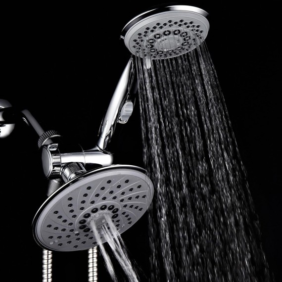 HotelSpa 6''/4'' Ultra-Luxury 3 way Rainfall Shower-Head/Handheld Shower Gray Spiral Combo w/Patented ON/OFF Pause Switch and 5-7 foot Stretchable Stainless Steel Hose