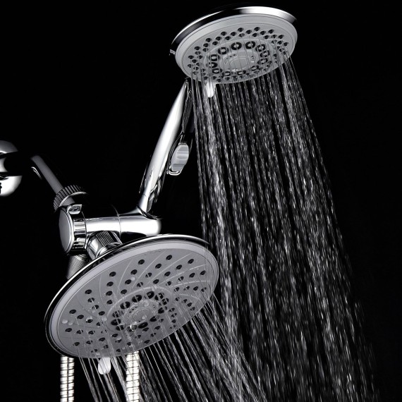 HotelSpa 6''/4'' Ultra-Luxury 3 way Rainfall Shower-Head/Handheld Shower Gray Spiral Combo w/Patented ON/OFF Pause Switch and 5-7 foot Stretchable Stainless Steel Hose