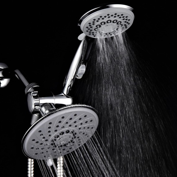 HotelSpa 6''/4'' Ultra-Luxury 3 way Rainfall Shower-Head/Handheld Shower Gray Spiral Combo w/Patented ON/OFF Pause Switch and 5-7 foot Stretchable Stainless Steel Hose