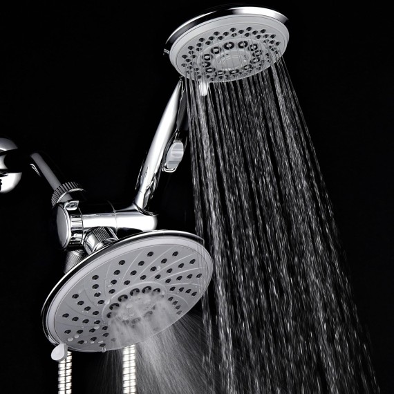 HotelSpa 6''/4'' Ultra-Luxury 3 way Rainfall Shower-Head/Handheld Shower Gray Spiral Combo w/Patented ON/OFF Pause Switch and 5-7 foot Stretchable Stainless Steel Hose