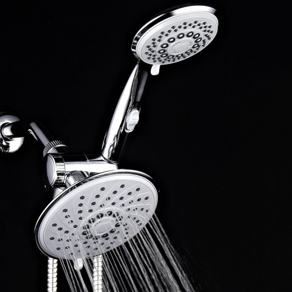 HotelSpa 6''/4'' Ultra-Luxury 3 way Rainfall Shower-Head/Handheld Shower Gray Spiral Combo w/Patented ON/OFF Pause Switch and 5-7 foot Stretchable Stainless Steel Hose