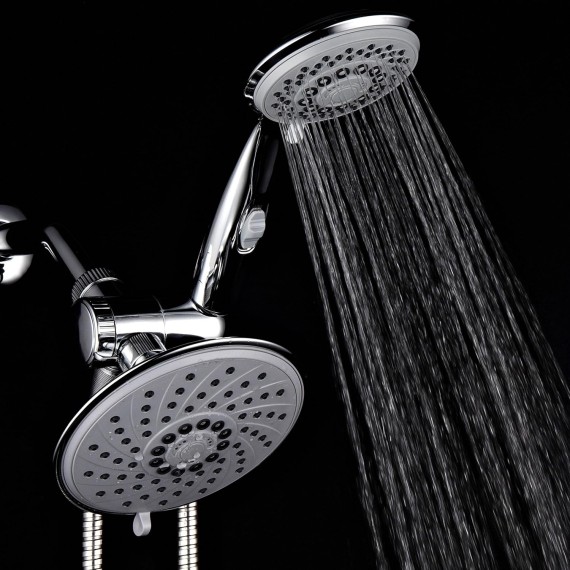 HotelSpa 6''/4'' Ultra-Luxury 3 way Rainfall Shower-Head/Handheld Shower Gray Spiral Combo w/Patented ON/OFF Pause Switch and 5-7 foot Stretchable Stainless Steel Hose