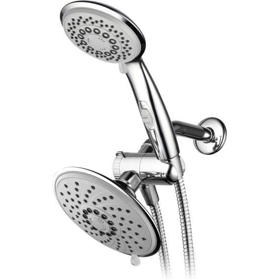 HotelSpa 6''/4'' Ultra-Luxury 3 way Rainfall Shower-Head/Handheld Shower Gray Spiral Combo w/Patented ON/OFF Pause Switch and 5-7 foot Stretchable Stainless Steel Hose