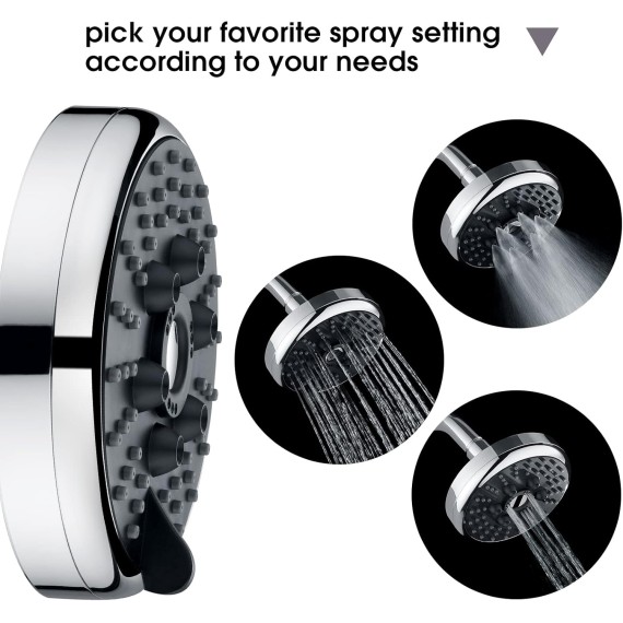 Bright Showers High Pressure Rain Shower Head, Chrome, 3 Spray Settings, 4.6 Inches Rainfall, Adjustable Metal Swivel Ball for Luxury Overhead Shower Experience