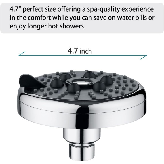 Bright Showers High Pressure Rain Shower Head, Chrome, 3 Spray Settings, 4.6 Inches Rainfall, Adjustable Metal Swivel Ball for Luxury Overhead Shower Experience