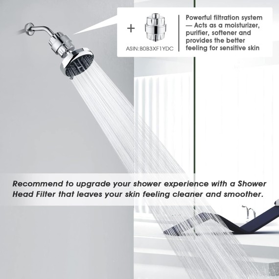 Bright Showers High Pressure Rain Shower Head, Chrome, 3 Spray Settings, 4.6 Inches Rainfall, Adjustable Metal Swivel Ball for Luxury Overhead Shower Experience