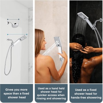 Handheld Shower Head Set High Pressure Hand Held Showerhead with 60 Inch Flexible Shower Hose and Adjustable Shower Arm Mount Bracket, 3 Spray Settings Shower Wand, Chrome