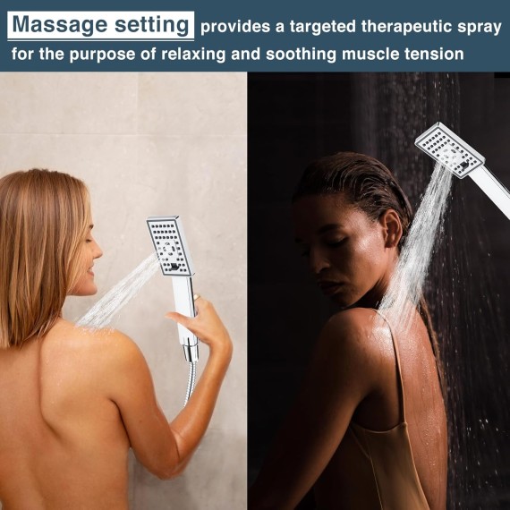 Handheld Shower Head Set High Pressure Hand Held Showerhead with 60 Inch Flexible Shower Hose and Adjustable Shower Arm Mount Bracket, 3 Spray Settings Shower Wand, Chrome