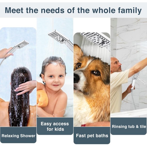 Handheld Shower Head Set High Pressure Hand Held Showerhead with 60 Inch Flexible Shower Hose and Adjustable Shower Arm Mount Bracket, 3 Spray Settings Shower Wand, Chrome