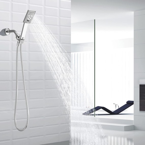 Handheld Shower Head Set High Pressure Hand Held Showerhead with 60 Inch Flexible Shower Hose and Adjustable Shower Arm Mount Bracket, 3 Spray Settings Shower Wand, Chrome