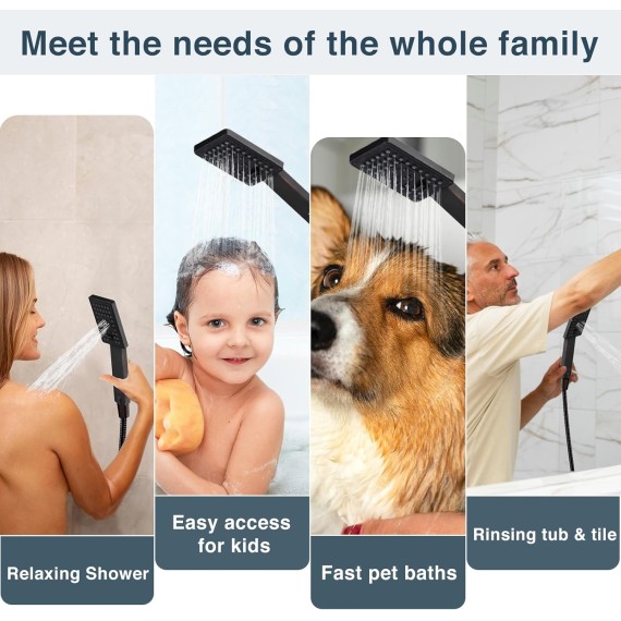 Rain Shower Head with Handheld Spray, 8 Inch Rainfall Shower Head Combo with 60" Hose, Adjustable Dual Square Showerhead Set with 3-Way Diverter, Wall Bracket, Oil-Rubbed Bronze