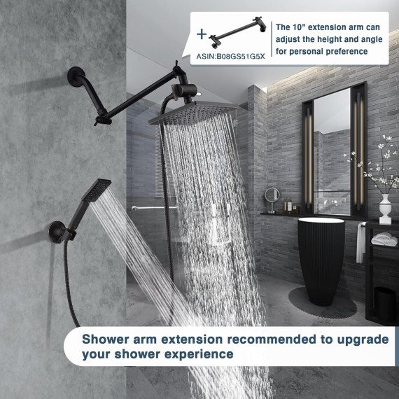 Rain Shower Head with Handheld Spray, 8 Inch Rainfall Shower Head Combo with 60" Hose, Adjustable Dual Square Showerhead Set with 3-Way Diverter, Wall Bracket, Oil-Rubbed Bronze