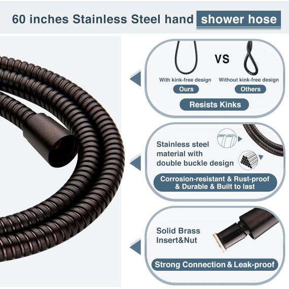 Rain Shower Head with Handheld Spray, 8 Inch Rainfall Shower Head Combo with 60" Hose, Adjustable Dual Square Showerhead Set with 3-Way Diverter, Wall Bracket, Oil-Rubbed Bronze
