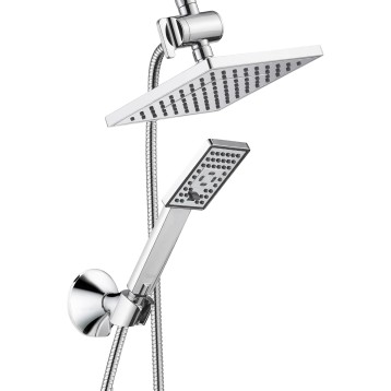 Rain Shower Head with Handheld Spray, 8 Inch High Pressure Rainfall Shower Head Combo with 60” Hose, Adjustable Dual Square Showerhead with 3-Way Diverter, Wall Bracket, Chrome