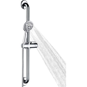 Stainless Steel Grab Bar Set – Includes Handheld Shower Head with Extra Long Hose, Shower Head and Hose Chrome Plated