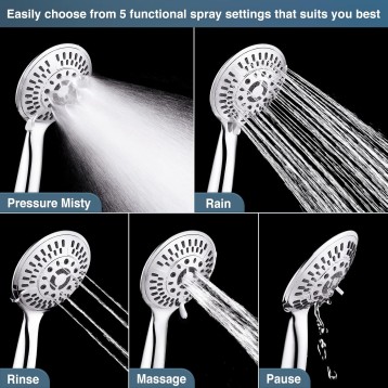 Stainless Steel Grab Bar Set – Includes Handheld Shower Head with Extra Long Hose, Shower Head and Hose Chrome Plated