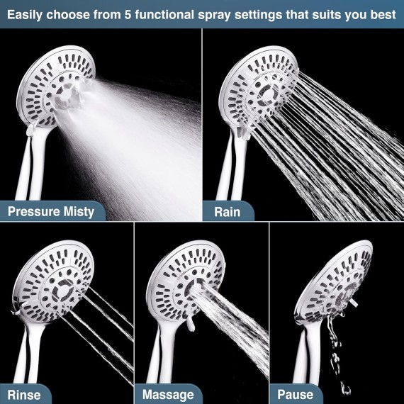 Stainless Steel Grab Bar Set – Includes Handheld Shower Head with Extra Long Hose, Shower Head and Hose Chrome Plated
