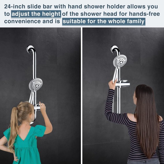 Stainless Steel Grab Bar Set – Includes Handheld Shower Head with Extra Long Hose, Shower Head and Hose Chrome Plated
