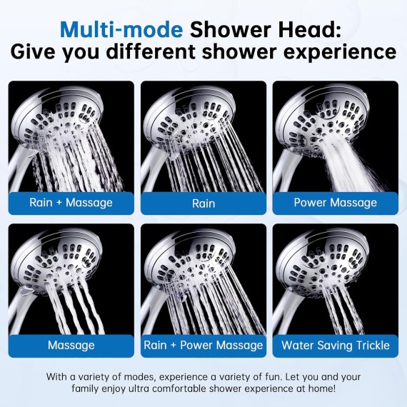 Luxury Filtered Handheld Shower Head, 6 Spray Settings Shower Set with Effective Filter of 2 Cartridges, Adjustable Metal Bracket, Extra Long Stretchable Hose, Chrome (Chrome with Filter)