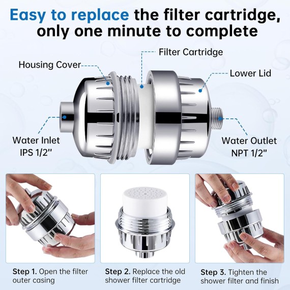 Luxury Filtered Handheld Shower Head, 6 Spray Settings Shower Set with Effective Filter of 2 Cartridges, Adjustable Metal Bracket, Extra Long Stretchable Hose, Chrome (Chrome with Filter)