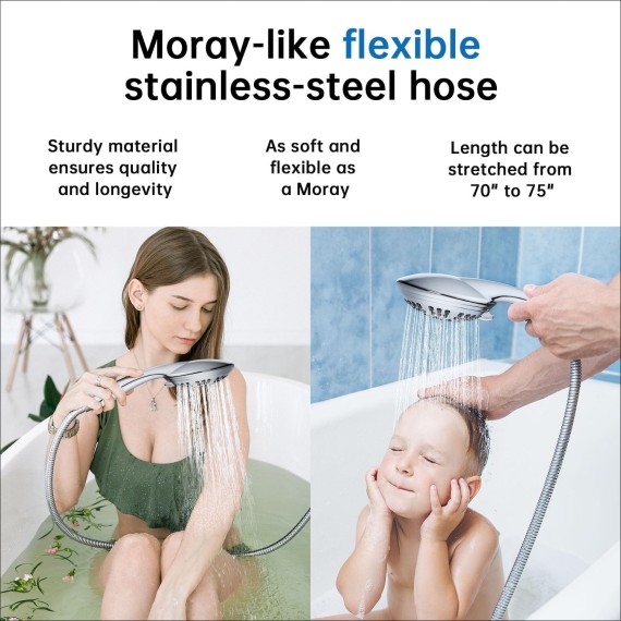 Luxury Filtered Handheld Shower Head, 6 Spray Settings Shower Set with Effective Filter of 2 Cartridges, Adjustable Metal Bracket, Extra Long Stretchable Hose, Chrome (Chrome with Filter)