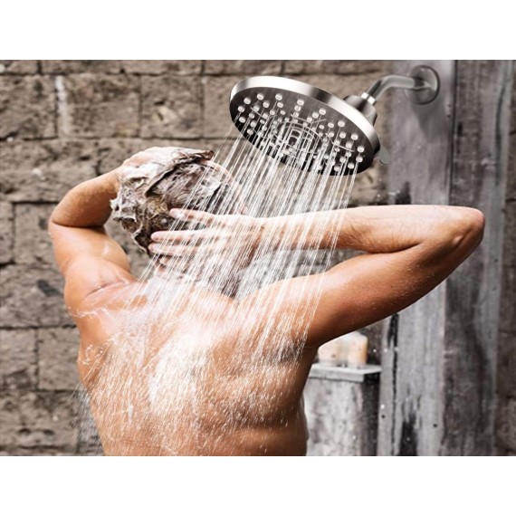 BIRGHT SHOWERS 8 Inch Rain Shower Head with 4 Spray Settings, Fixed Rainfall Showerhead, Adjustable Ball Joint, Brushed Nickel