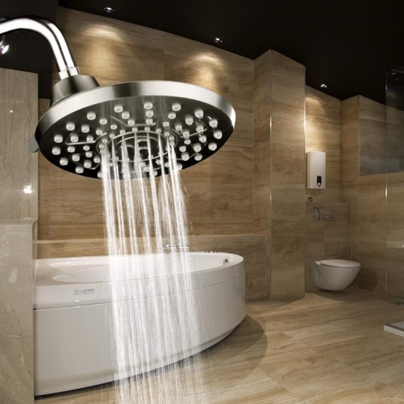 BIRGHT SHOWERS 8 Inch Rain Shower Head with 4 Spray Settings, Fixed Rainfall Showerhead, Adjustable Ball Joint, Brushed Nickel