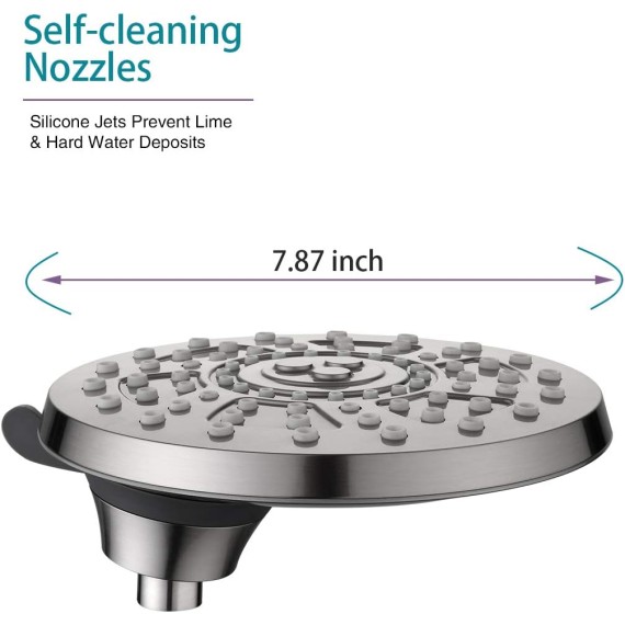 BIRGHT SHOWERS 8 Inch Rain Shower Head with 4 Spray Settings, Fixed Rainfall Showerhead, Adjustable Ball Joint, Brushed Nickel