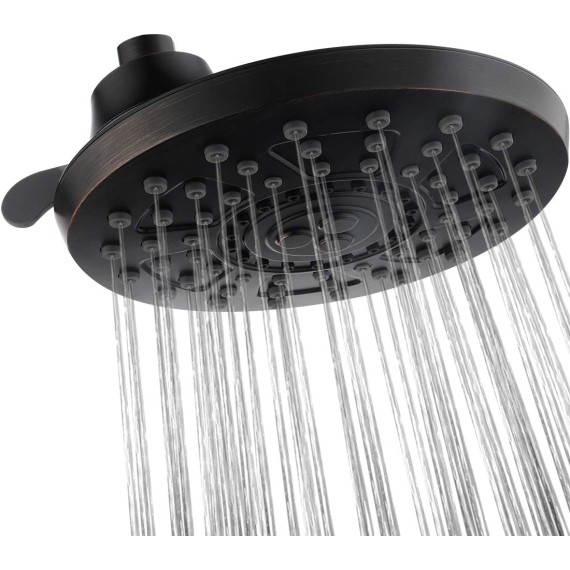 BIRGHT SHOWERS Rain Shower Head 8 Inch Four Spray Settings Fixed Shower Head with Adjustable Brass Ball Joints, Oil-Rubbed Bronze