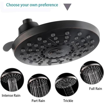 BIRGHT SHOWERS Rain Shower Head 8 Inch Four Spray Settings Fixed Shower Head with Adjustable Brass Ball Joints, Oil-Rubbed Bronze