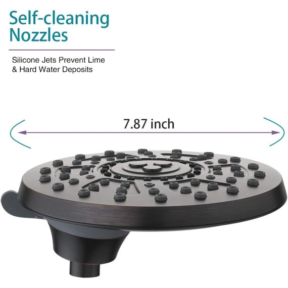 BIRGHT SHOWERS Rain Shower Head 8 Inch Four Spray Settings Fixed Shower Head with Adjustable Brass Ball Joints, Oil-Rubbed Bronze