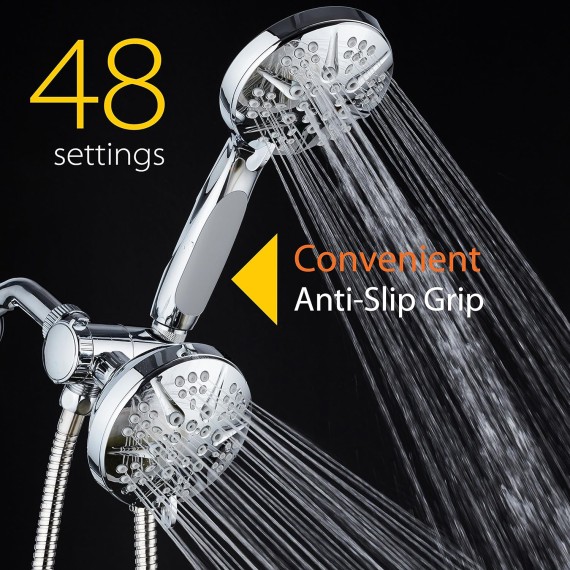 NOTILUS SURROUND-SHOWER(TM) High-Pressure 48-setting Luxury 3-way Shower Head/Handheld Combo - Anti-Slip Grip, Anti-Clog Jets, Heavy-Duty Stainless Steel Hose, All-Chrome Finish