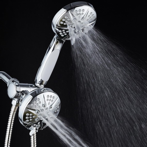 NOTILUS SURROUND-SHOWER(TM) High-Pressure 48-setting Luxury 3-way Shower Head/Handheld Combo - Anti-Slip Grip, Anti-Clog Jets, Heavy-Duty Stainless Steel Hose, All-Chrome Finish