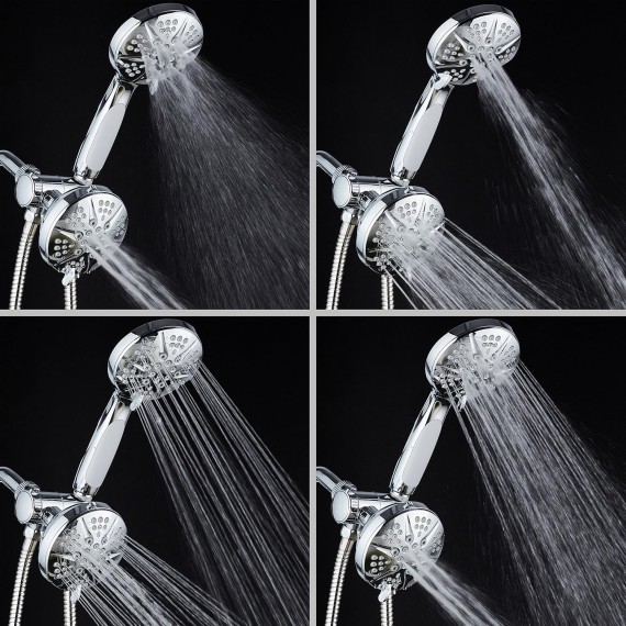 NOTILUS SURROUND-SHOWER(TM) High-Pressure 48-setting Luxury 3-way Shower Head/Handheld Combo - Anti-Slip Grip, Anti-Clog Jets, Heavy-Duty Stainless Steel Hose, All-Chrome Finish
