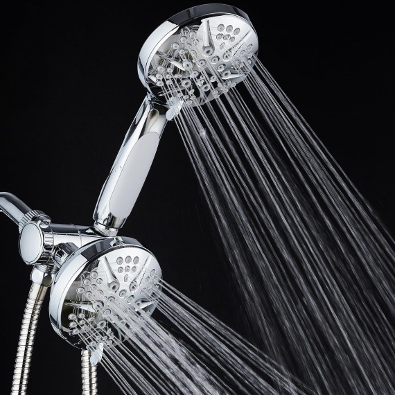 NOTILUS SURROUND-SHOWER(TM) High-Pressure 48-setting Luxury 3-way Shower Head/Handheld Combo - Anti-Slip Grip, Anti-Clog Jets, Heavy-Duty Stainless Steel Hose, All-Chrome Finish