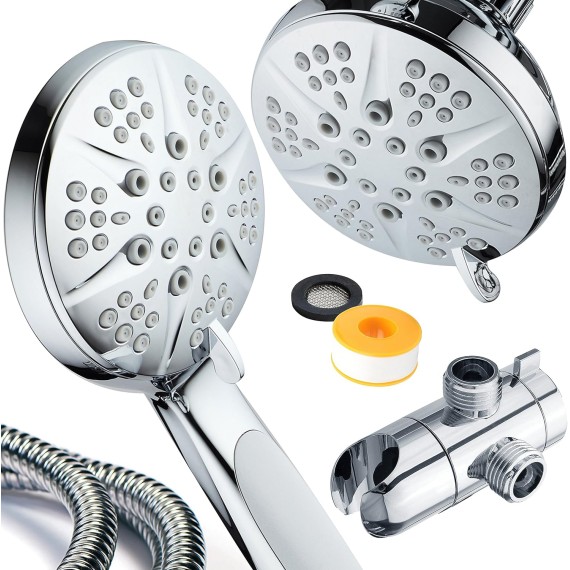 NOTILUS SURROUND-SHOWER(TM) High-Pressure 48-setting Luxury 3-way Shower Head/Handheld Combo - Anti-Slip Grip, Anti-Clog Jets, Heavy-Duty Stainless Steel Hose, All-Chrome Finish